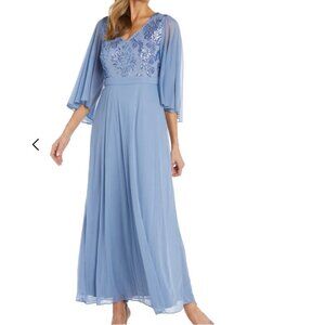 R&M Richards 99399 Long Formal Mother of the Bride Dress (Blue/Stone, 6)